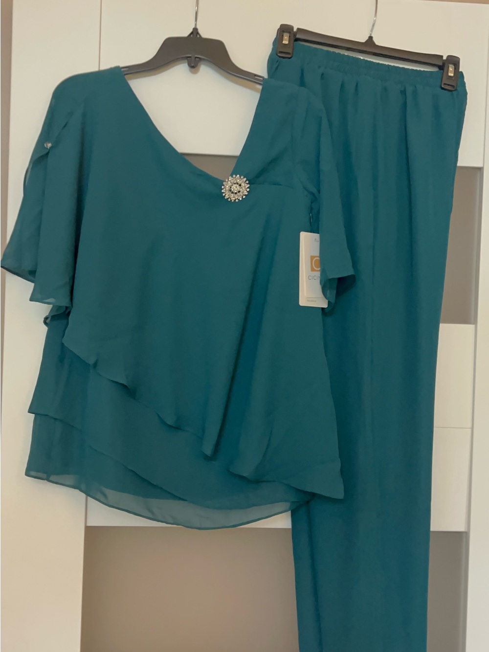 Teal Layered Chiffon Women's Skirt Set - Elegant Occasion Wear